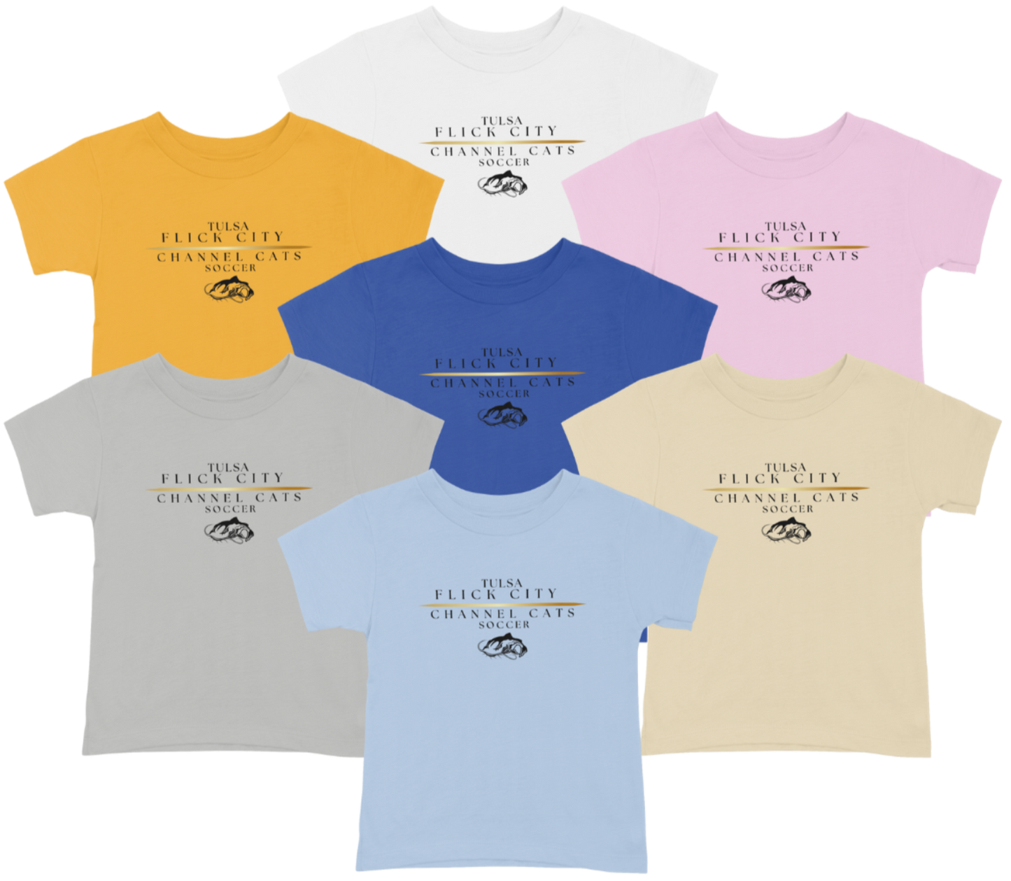 tshirt TULSA FLICK CITY CHANNEL CATS SOCCER with gold line