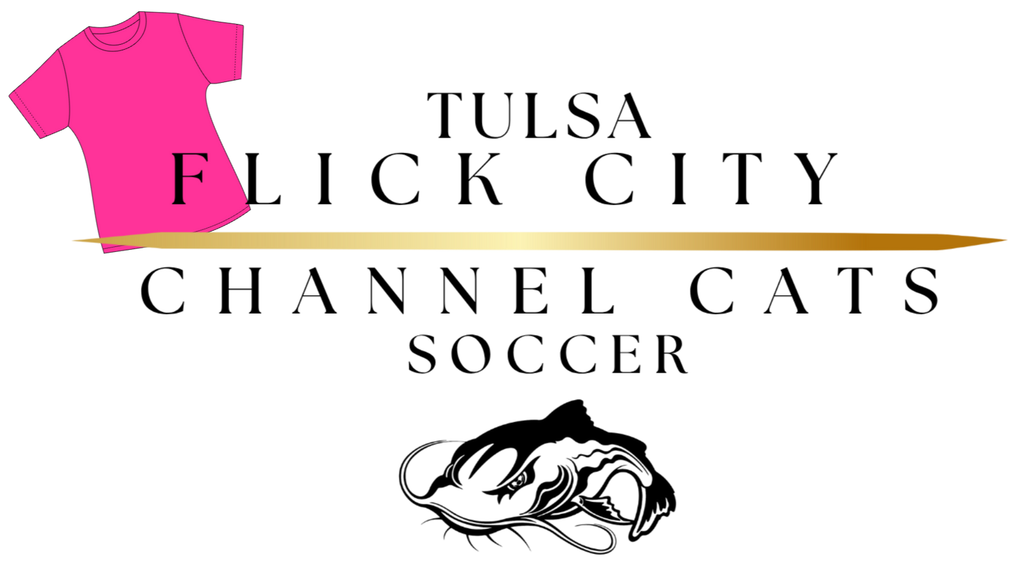 tshirt TULSA FLICK CITY CHANNEL CATS SOCCER with gold line