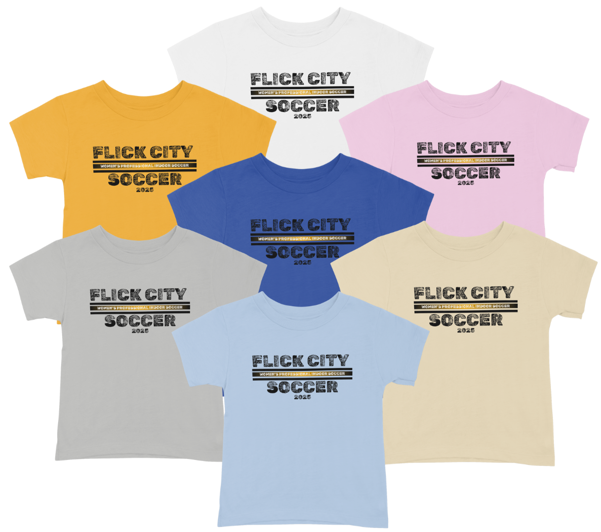 tshirt FLICK CITY SOCCER 2025 - distressed  black with gold line